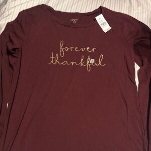 LOFT Women's Burgundy Long Sleeve Tee with Gold Script